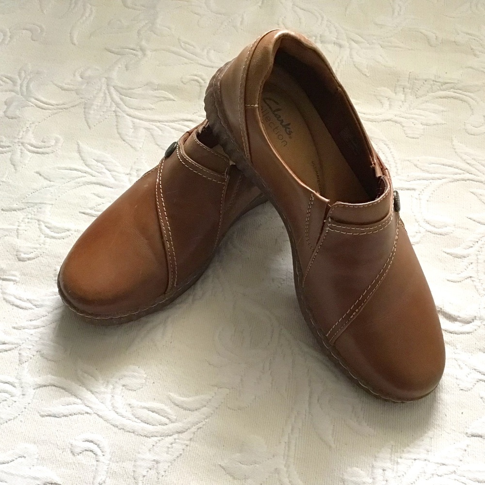 Clarks Collection Leather Slip-Ons Caroline Pearl Dark Tan 10 M